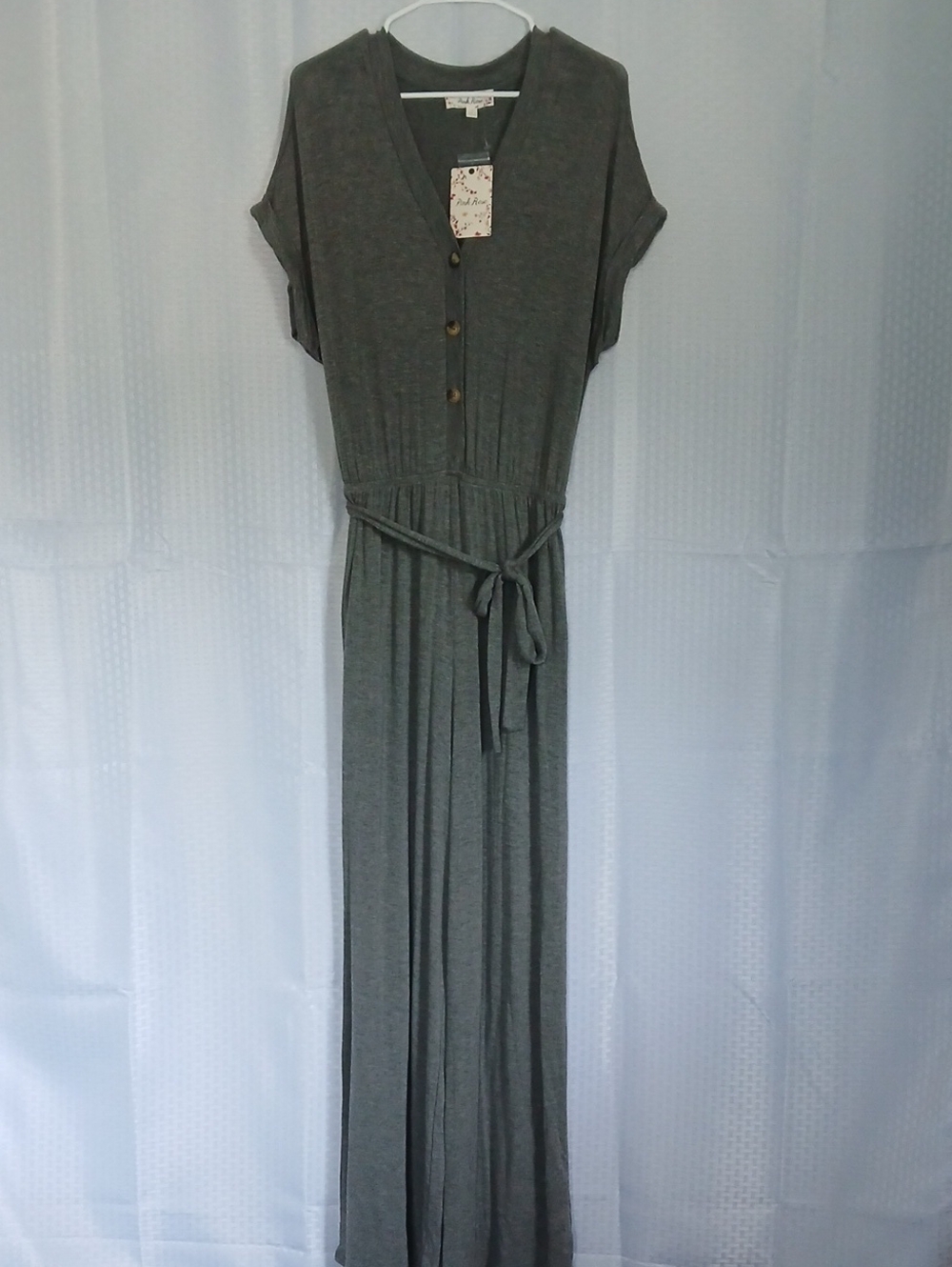 Casual Gray Maxi Jumpsuit with Tie Waist